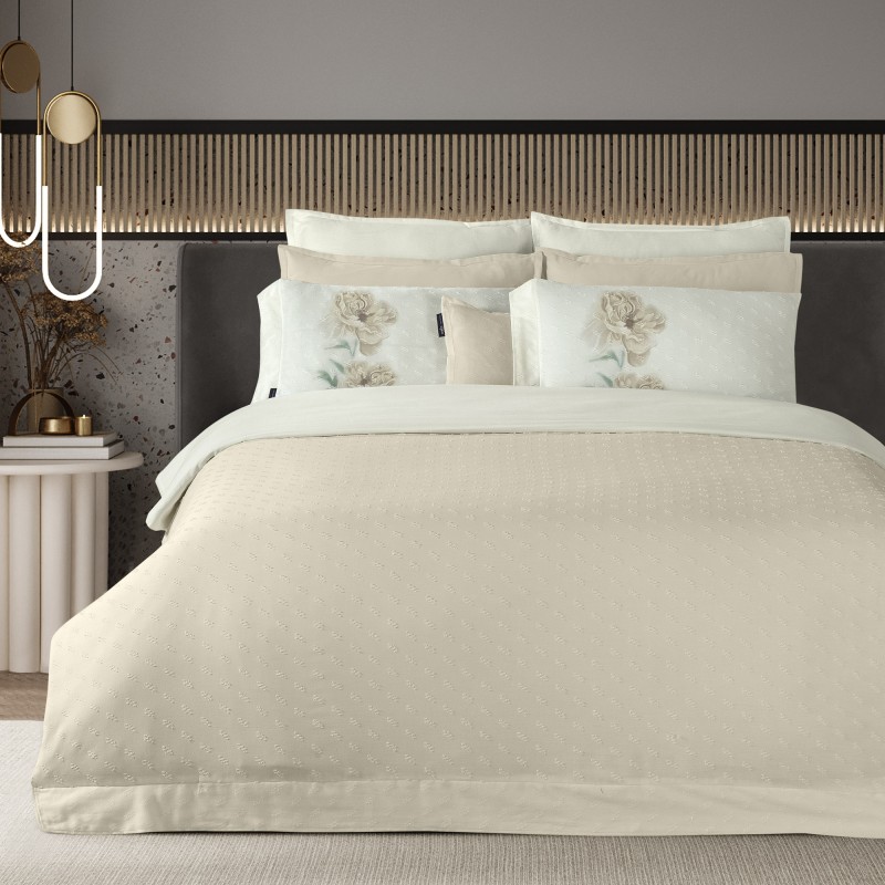 Lorent Jakarlı Nevresim Takımı Çift Kişilik Ekru - SAREV