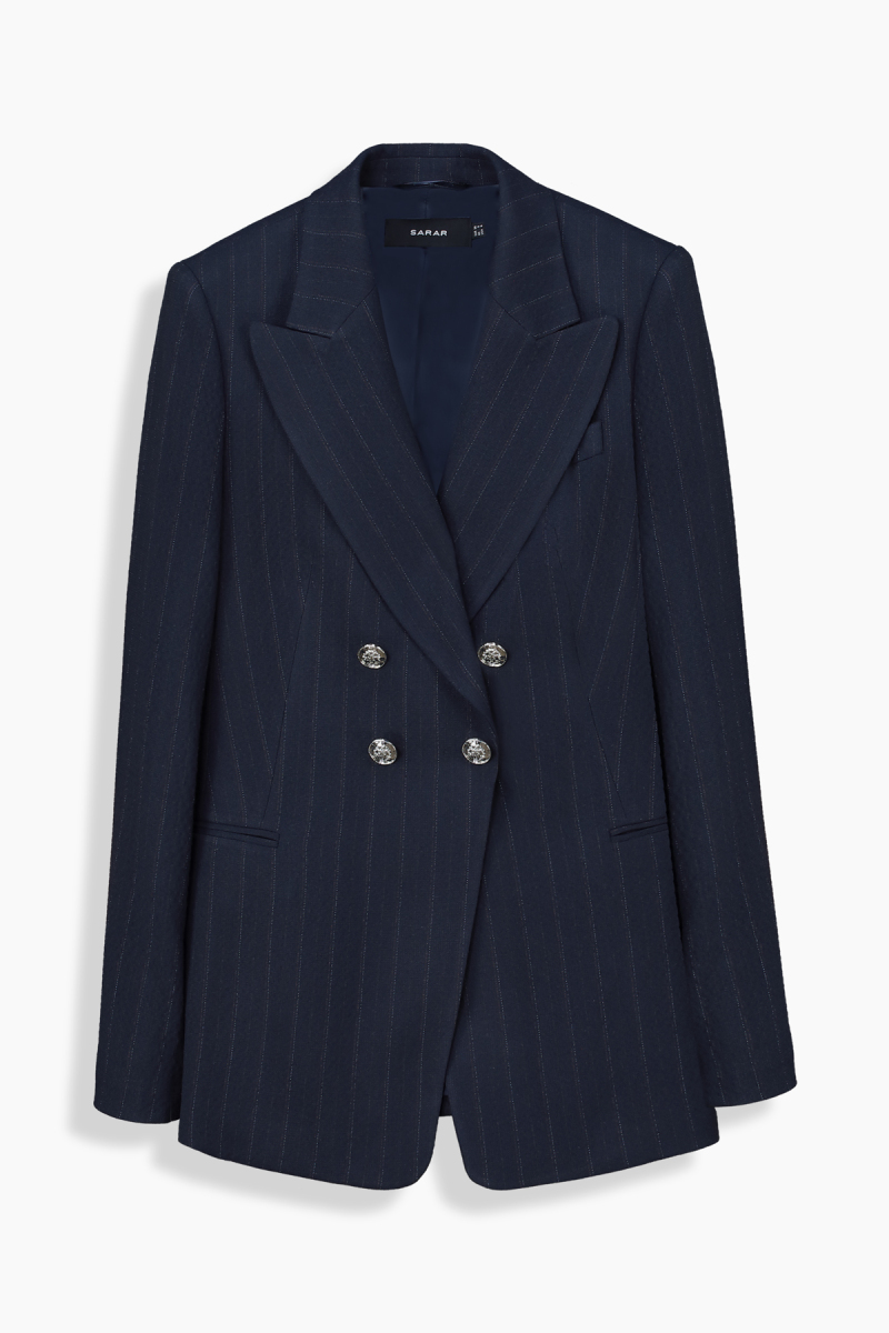 Mara Çizgili Koyu Lacivert Ceket - 1