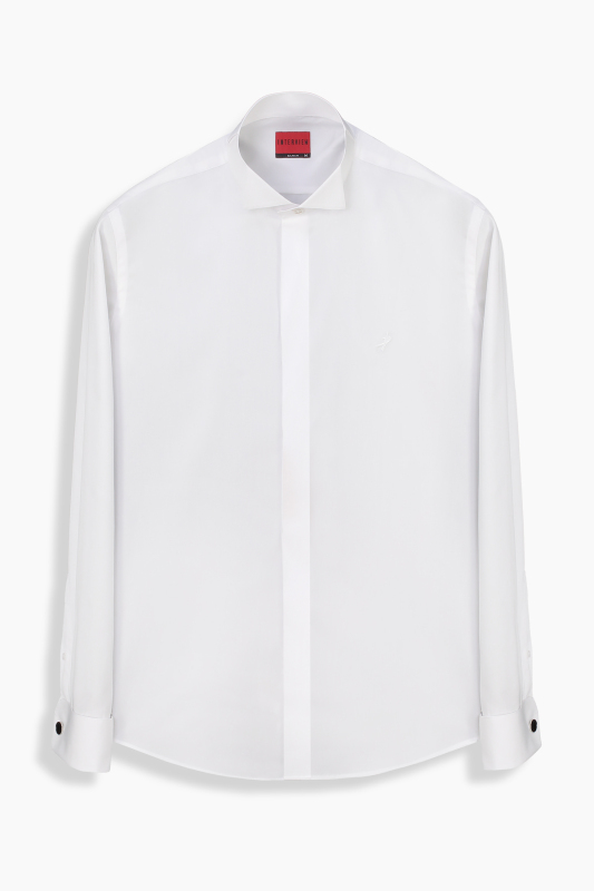 Marie Geniş Manşet Beyaz Smokin Gömlek 