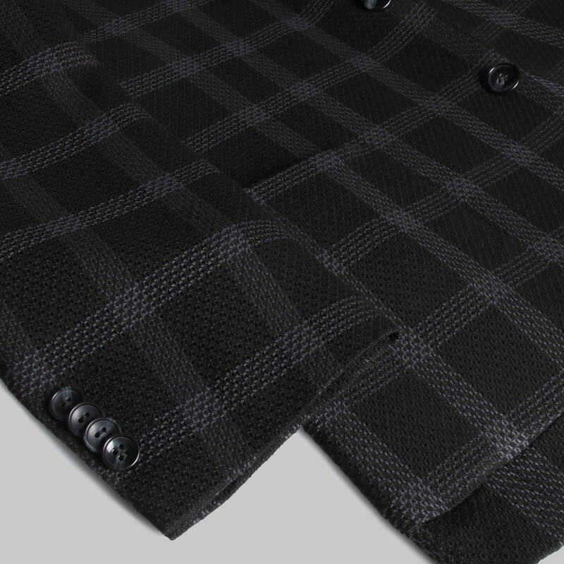 Matteo Ekstra Slim Fit Kareli Siyah Ceket - 4