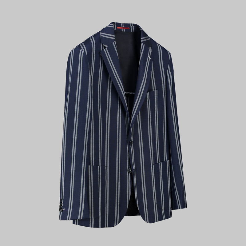 Matteo Ekstra Slim Çizgili Lacivert Ceket - INTERVIEW