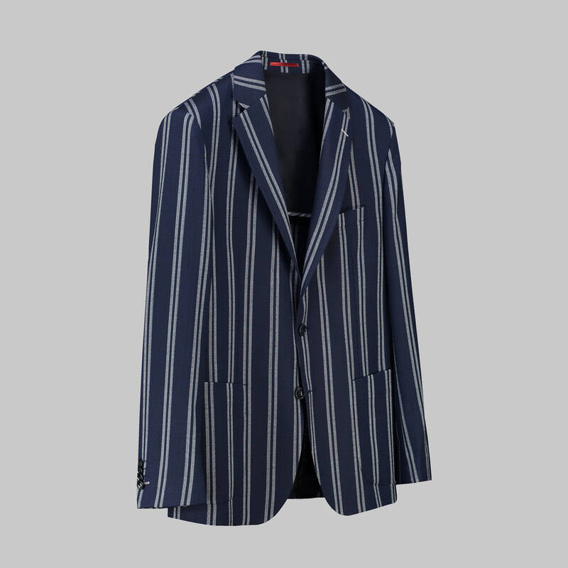 Matteo Ekstra Slim Çizgili Lacivert Ceket - 2