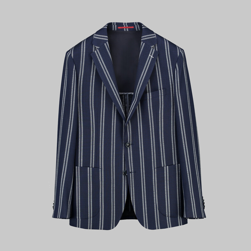 Matteo Ekstra Slim Çizgili Lacivert Ceket - INTERVIEW