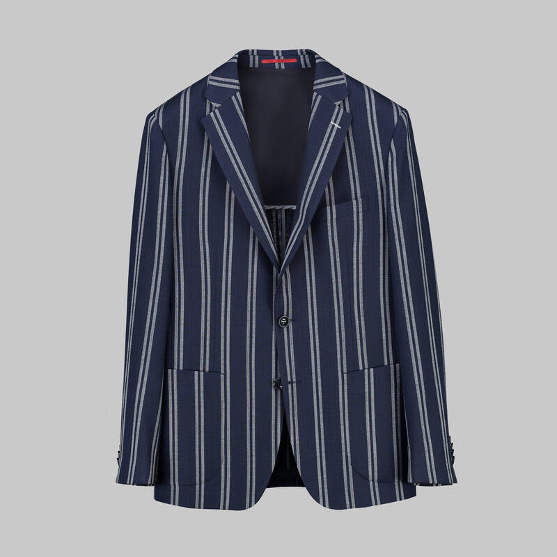 Matteo Ekstra Slim Çizgili Lacivert Ceket - 1