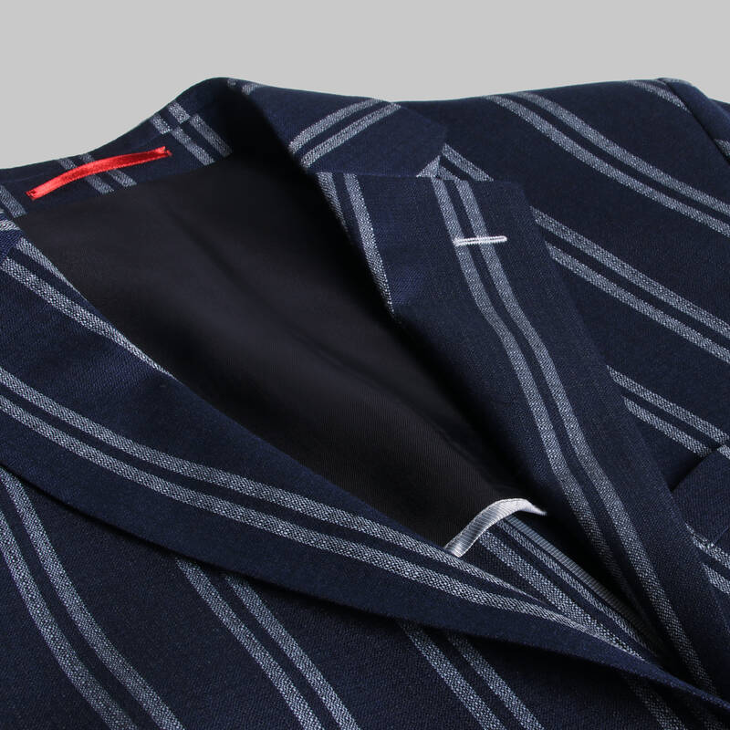 Matteo Ekstra Slim Çizgili Lacivert Ceket - 4