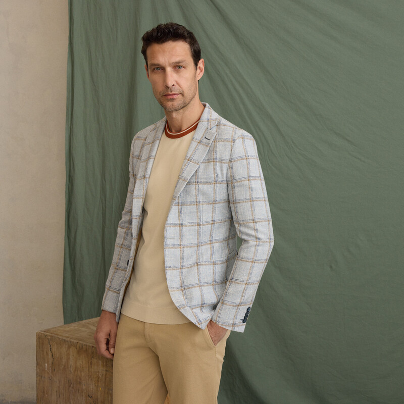 Matteo Ekstra Slim Ekose Açık Mavi Ceket 