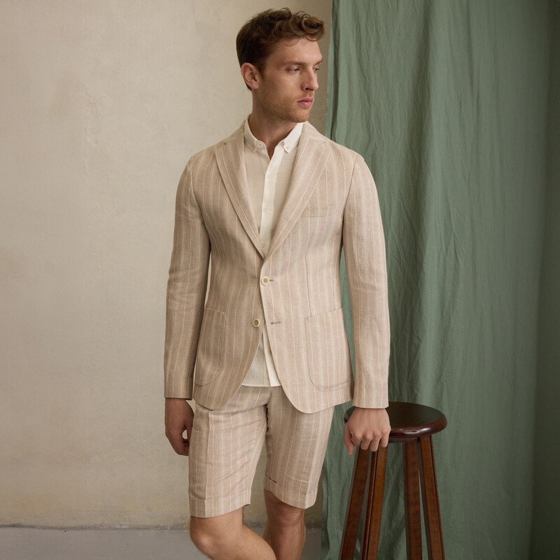 Matteo Ekstra Slim Çizgili Bej Ceket 