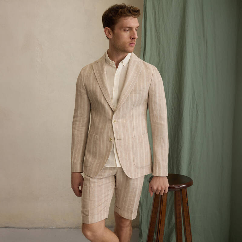 Matteo Ekstra Slim Çizgili Bej Ceket - 1