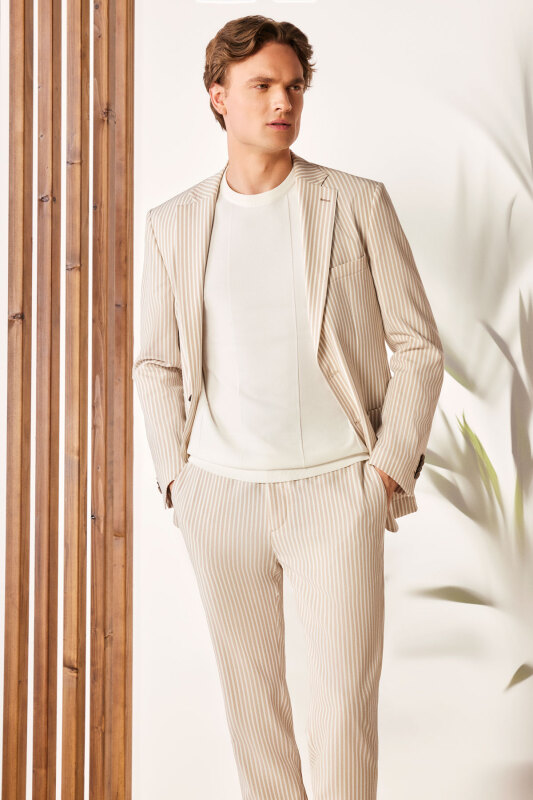 Matteo Ekstra Slim Bej Ceket 