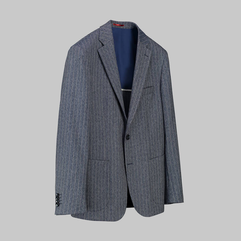 Matteo Ekstra Slim Çizgili İndigo Mavi Ceket - 3