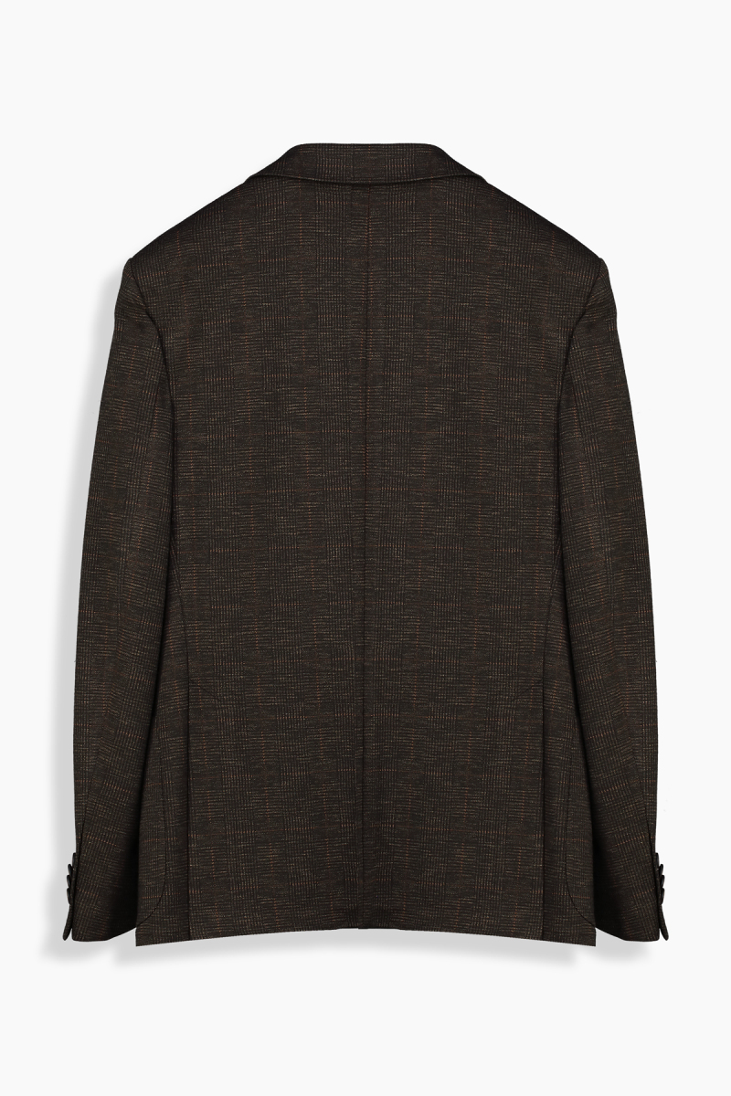Matteo Slim Ekose Desenli Koyu Kahverengi Ceket - 2