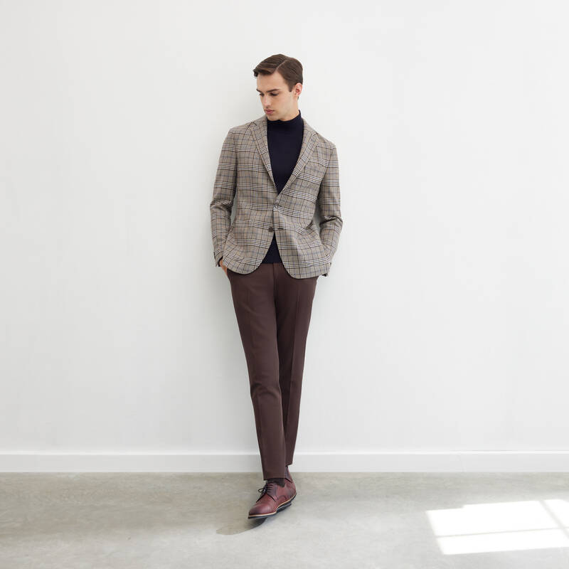 Matteo Ekstra Slim Fit Kahverengi Ekose Ceket - 1
