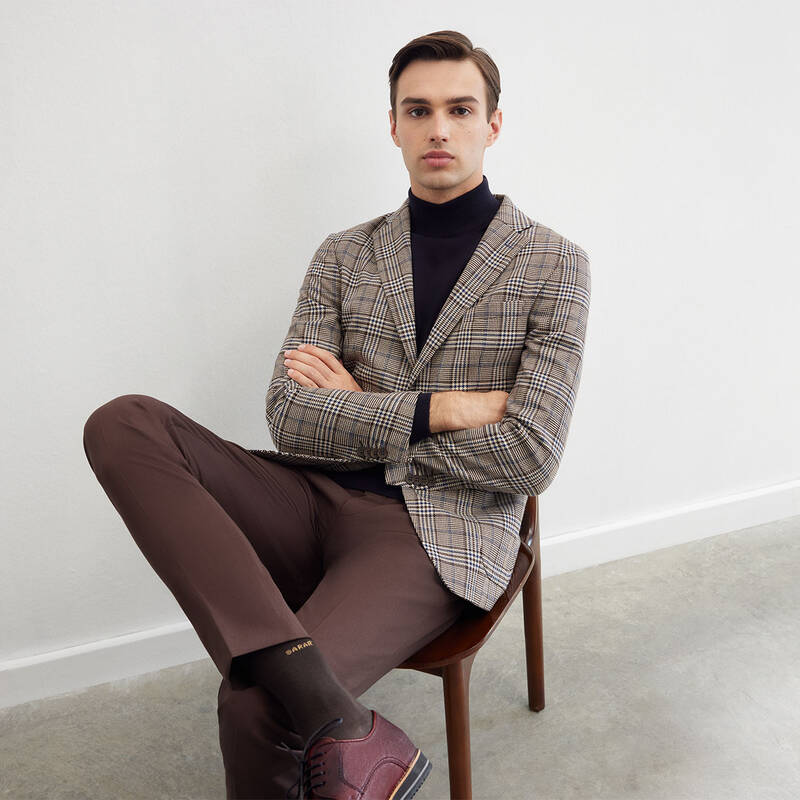 Matteo Ekstra Slim Fit Kahverengi Ekose Ceket - 2