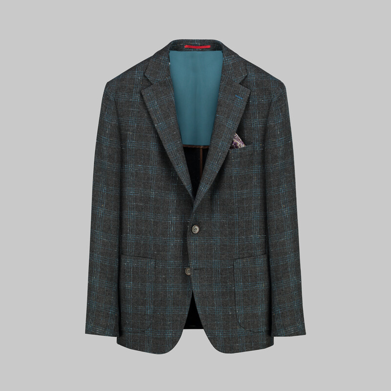 Matteo Ekstra Slim Fit Kareli Koyu Gri Ceket 