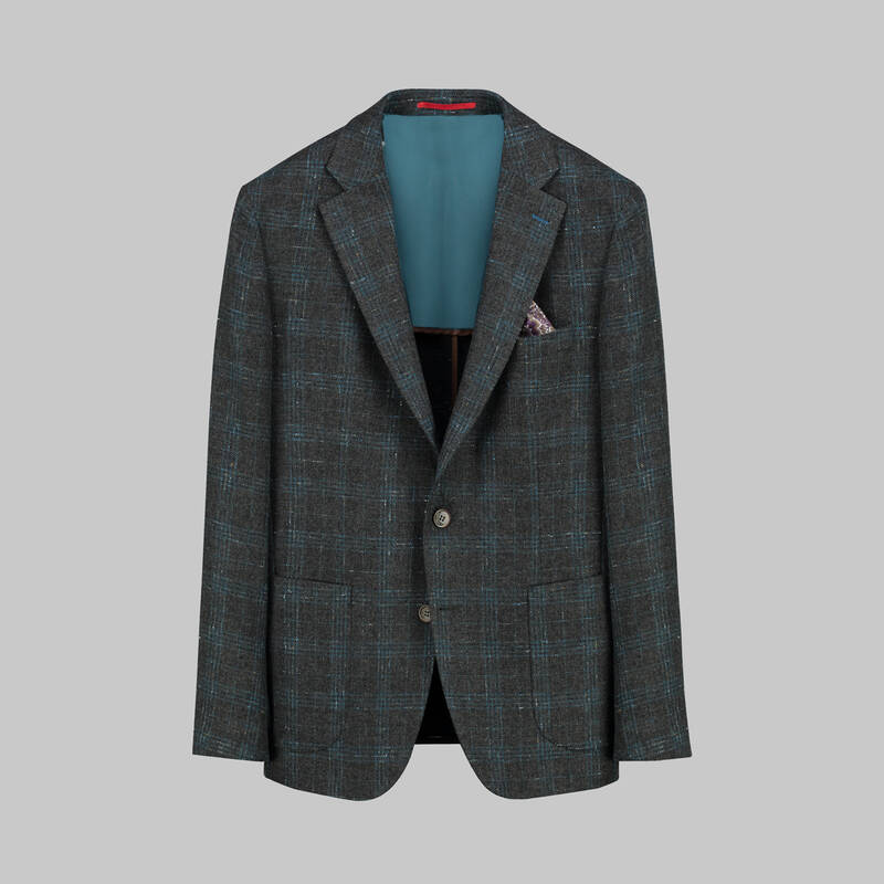 Matteo Ekstra Slim Fit Kareli Koyu Gri Ceket - 1