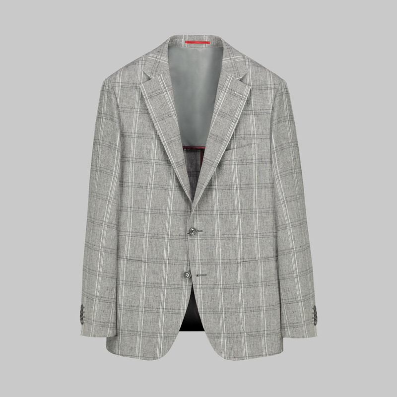 Matteo Ekstra Slim Fit Kareli Gri Ceket 