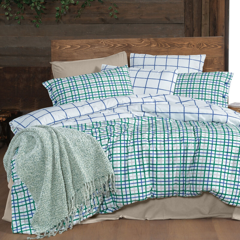 Mayon Flanel Çift Kişilik Mavi Nevresim Takımı 