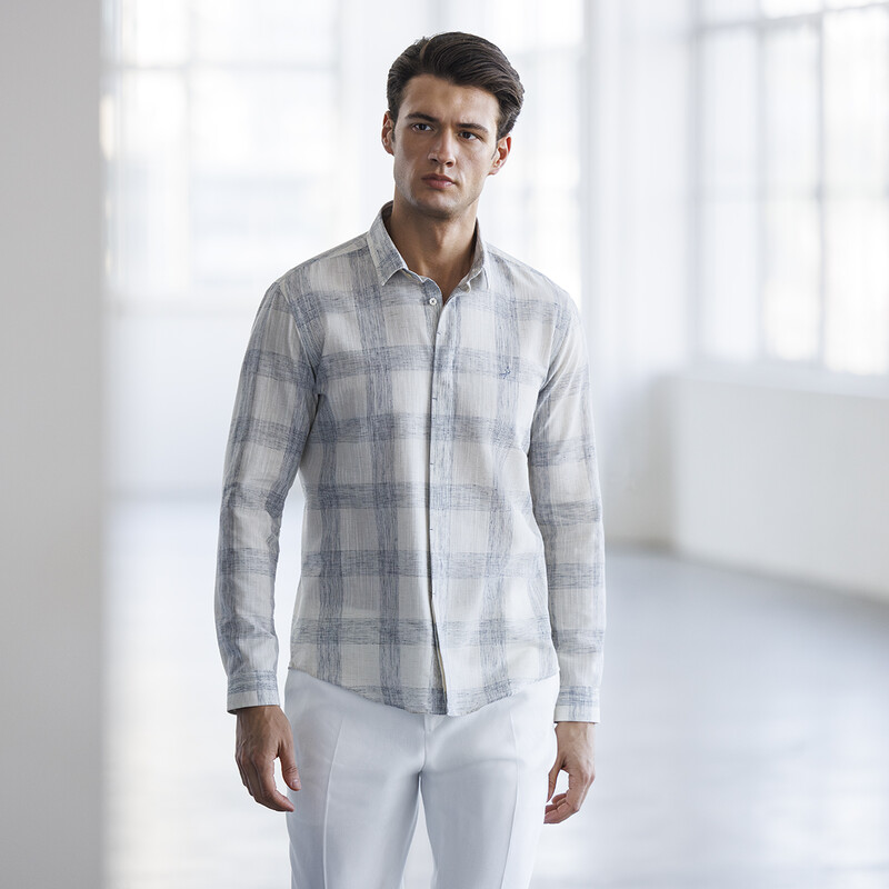 Minor Kareli Mavi Gömlek 