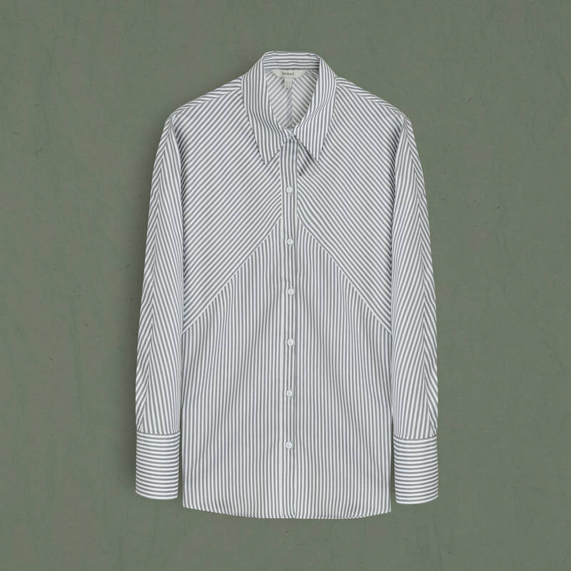 Mira Kadın Çizgili Gri Gömlek - 1