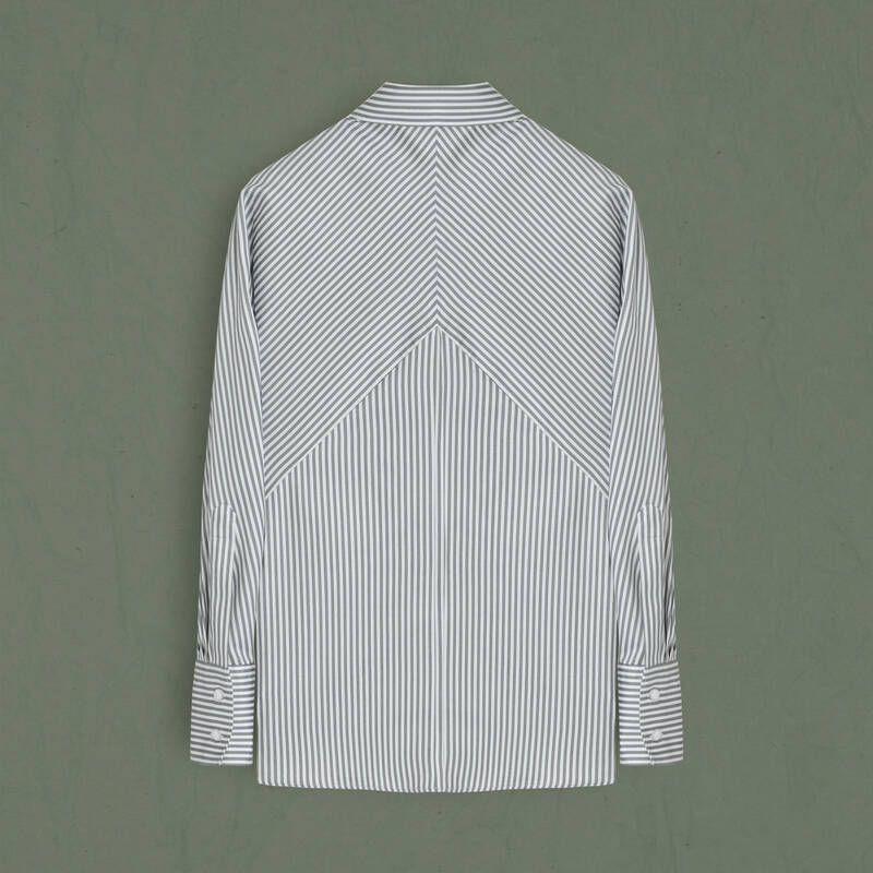 Mira Kadın Çizgili Gri Gömlek - 2