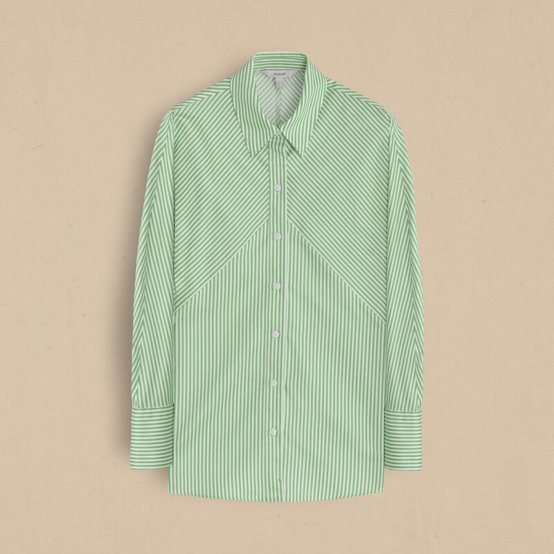 Mira Kadın Çizgili Yeşil Gömlek - SARAR WOMAN