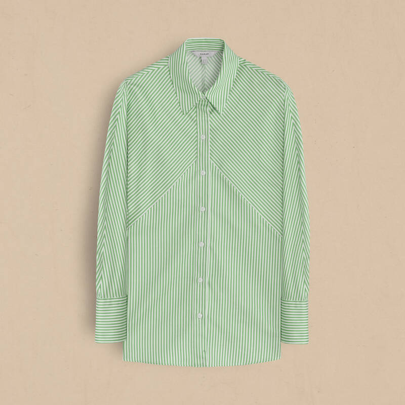 Mira Kadın Çizgili Yeşil Gömlek - 1