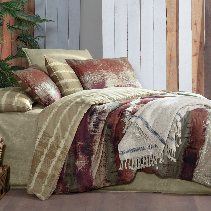 Mondrian Flanel King Size Nevresim Takımı Bej - SAREV