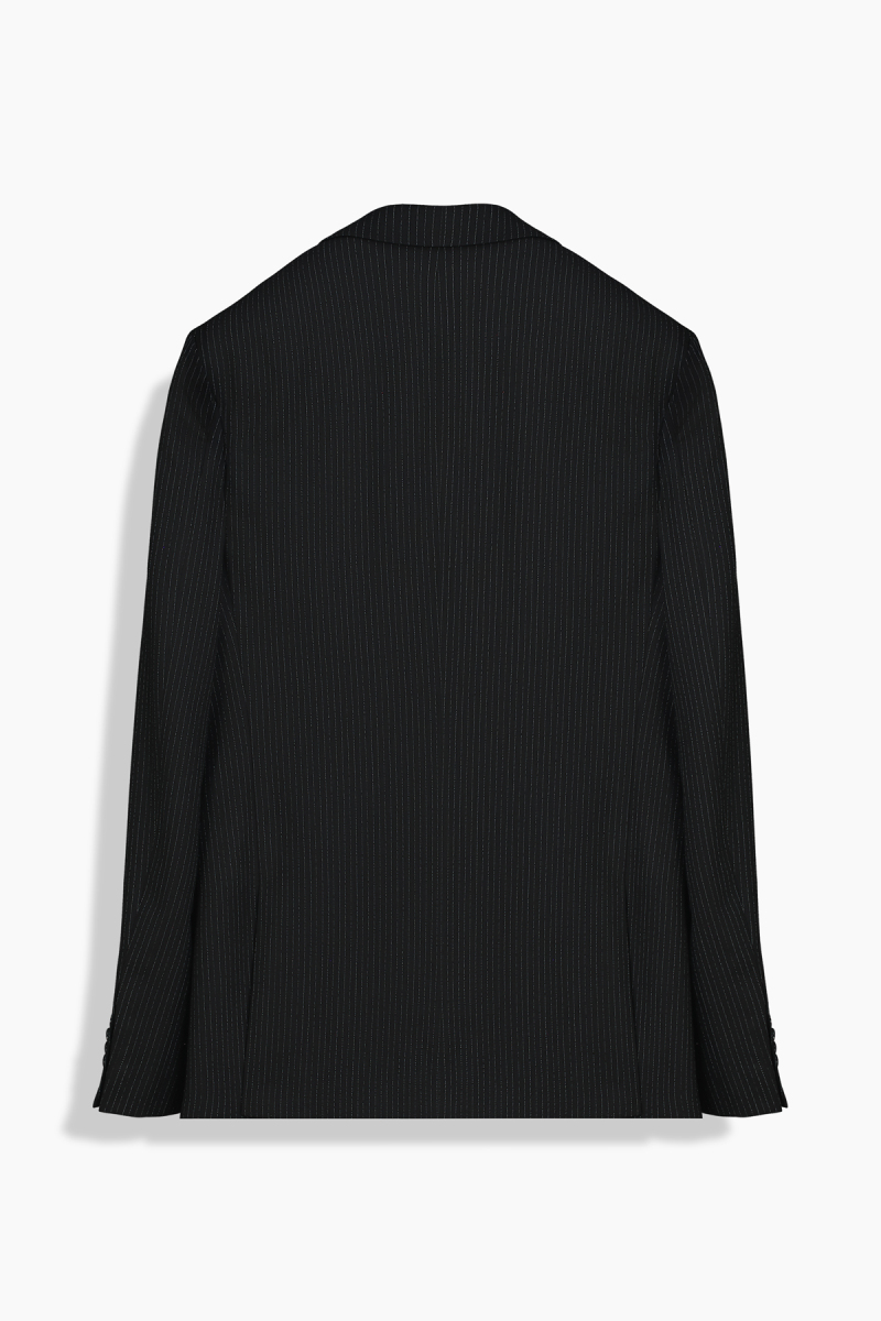 Moneta Slim Fit Çizgili Kruvaze Siyah Takım Elbise - 2