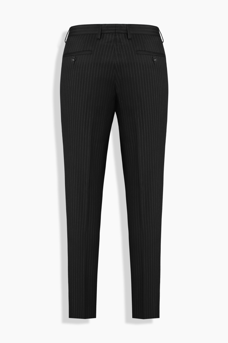 Moneta Slim Fit Çizgili Kruvaze Siyah Takım Elbise - 4