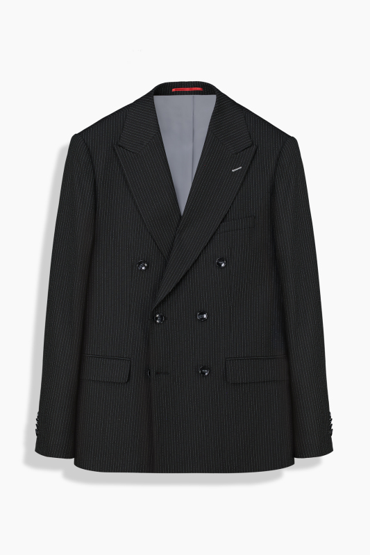 Moneta Slim Fit Çizgili Kruvaze Siyah Takım Elbise - INTERVIEW