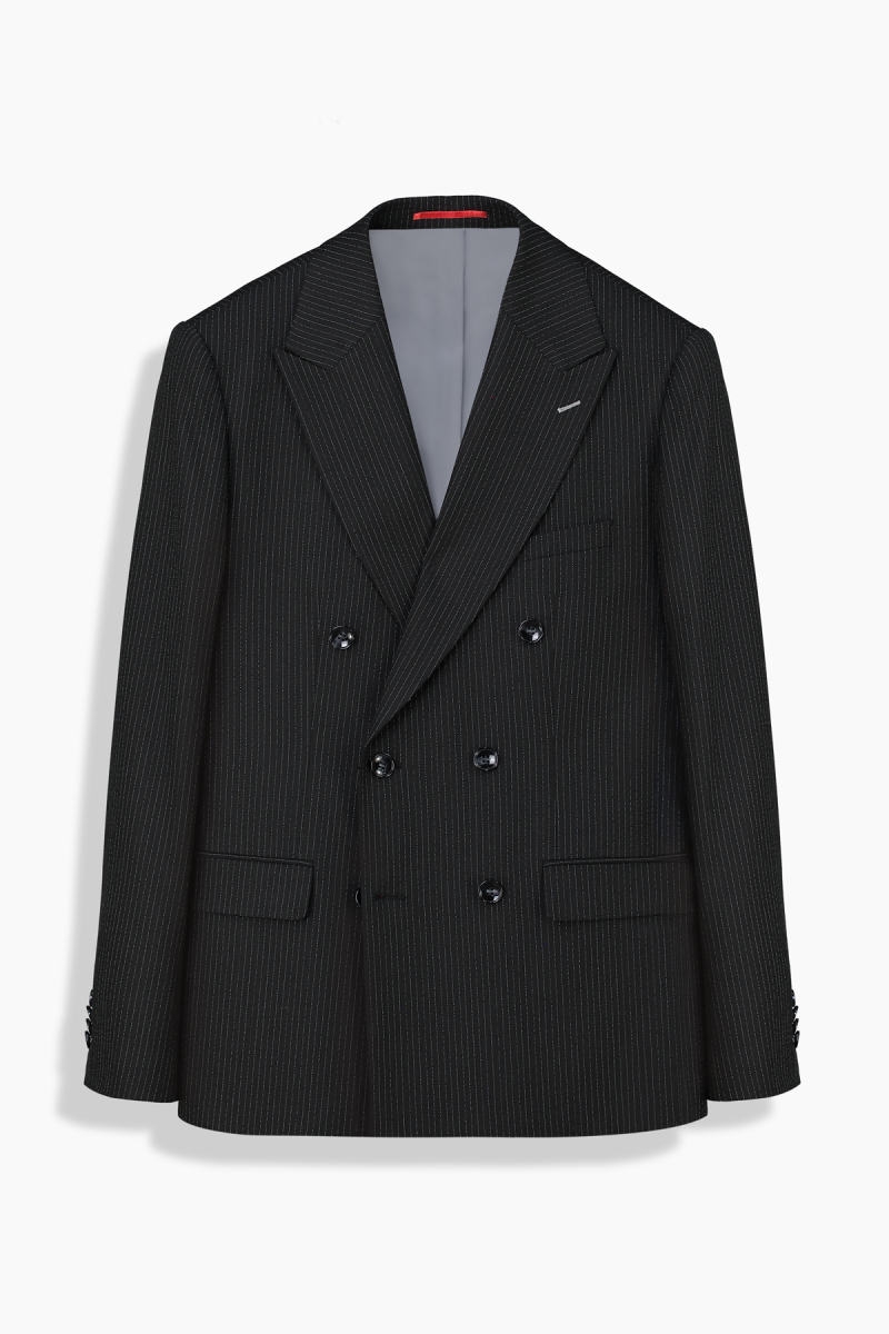 Moneta Slim Fit Çizgili Kruvaze Siyah Takım Elbise - 1