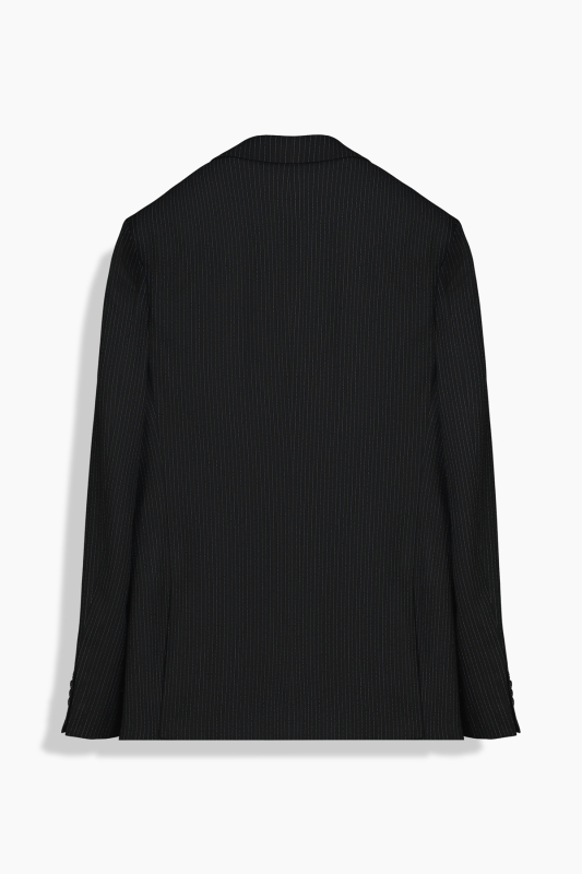 Moneta Slim Fit Çizgili Kruvaze Siyah Takım Elbise - INTERVIEW