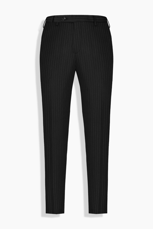 Moneta Slim Fit Çizgili Kruvaze Siyah Takım Elbise - INTERVIEW