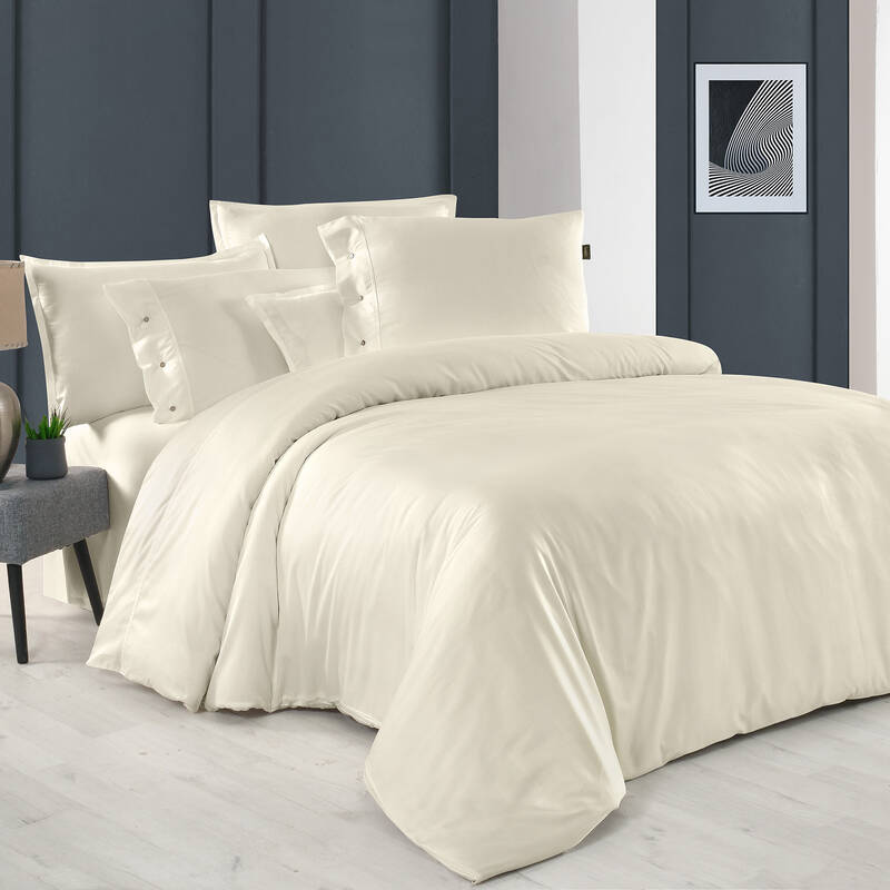 Monochrome Saten Çift Kişilik Nevresim Takımı Ekru - 1