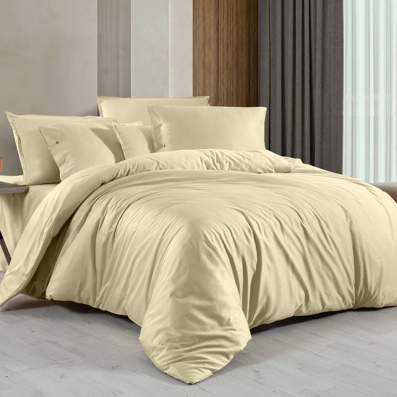 Monochrome Saten Çift Kişilik Nevresim Takımı Lemon Cream 