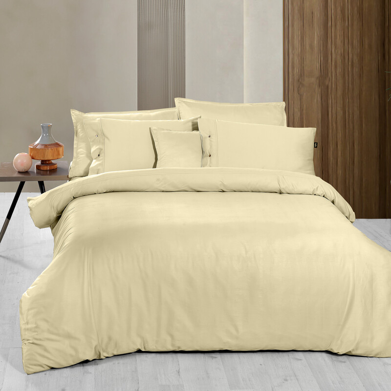 Monochrome Saten Çift Kişilik Nevresim Takımı Lemon Cream - SAREV (1)
