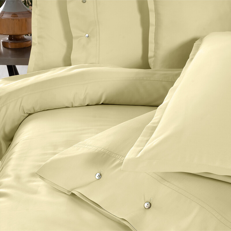 Monochrome Saten Çift Kişilik Nevresim Takımı Lemon Cream - SAREV