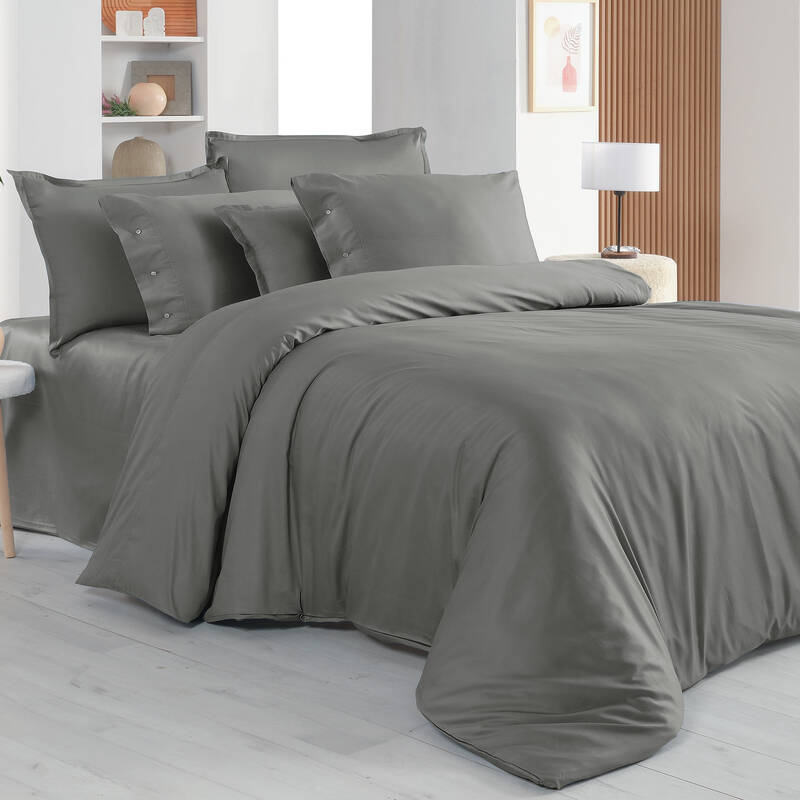 Monochrome Saten King Size Nevresim Takımı Gri - 1