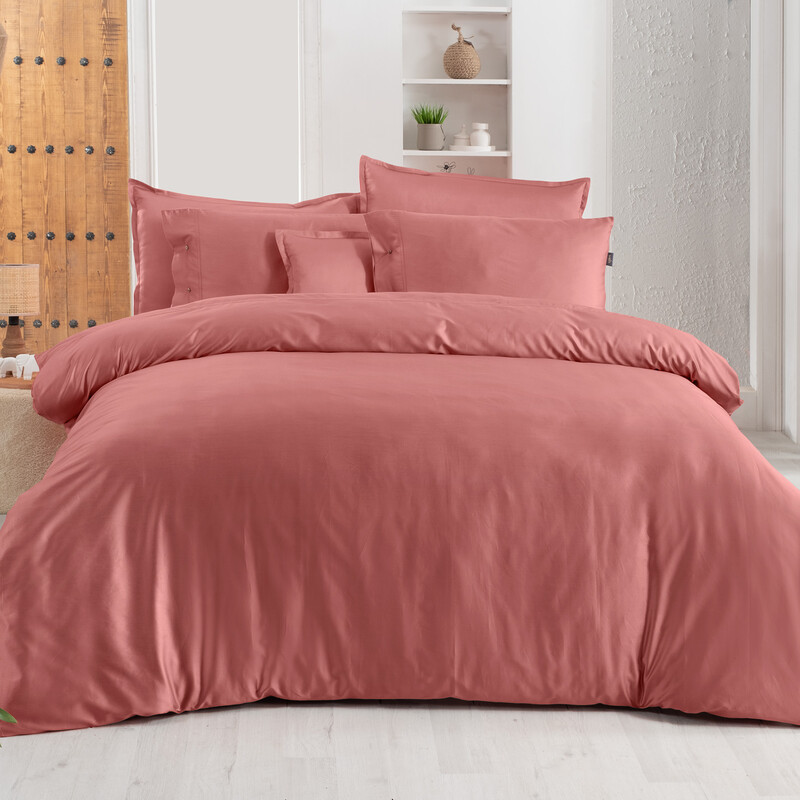 Monochrome Saten King Size Nevresim Takımı Garnet - SAREV