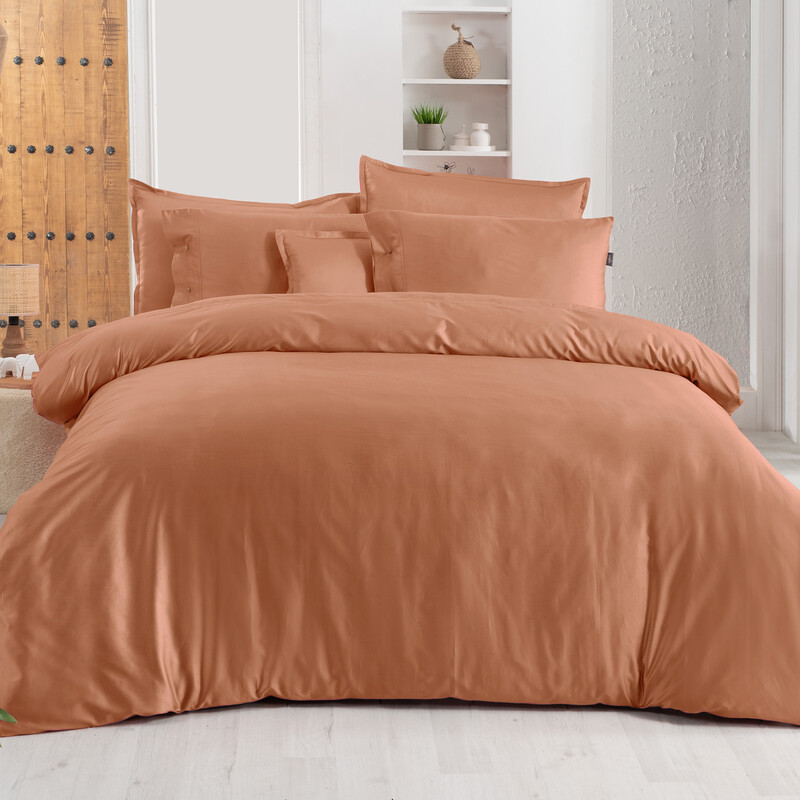 Monochrome Saten Çift Kişilik Nevresim Takımı Terracotta 