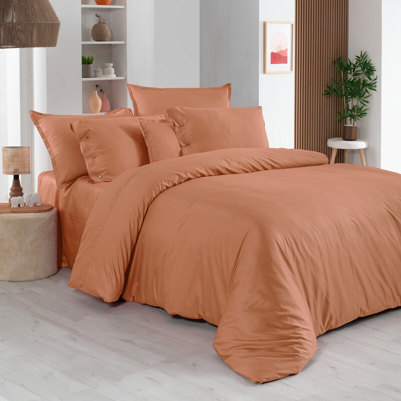 Monochrome Saten Çift Kişilik Nevresim Takımı Terracotta - SAREV (1)