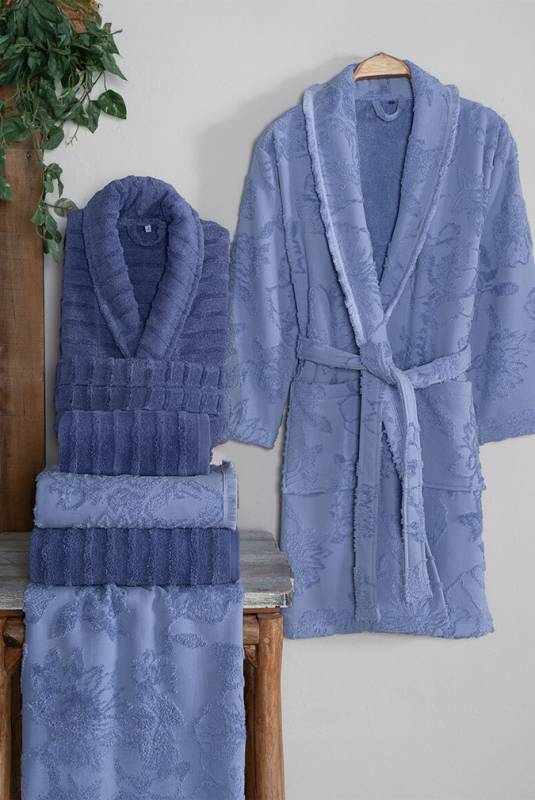 Mood Comfort Prado Mavi Aile Bornoz Havlu Seti - 1