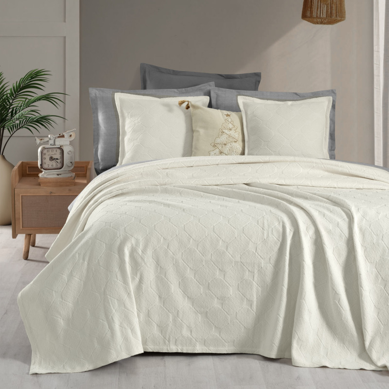 Nerida Yatak Örtüsü Çift Kişilik Ekru 