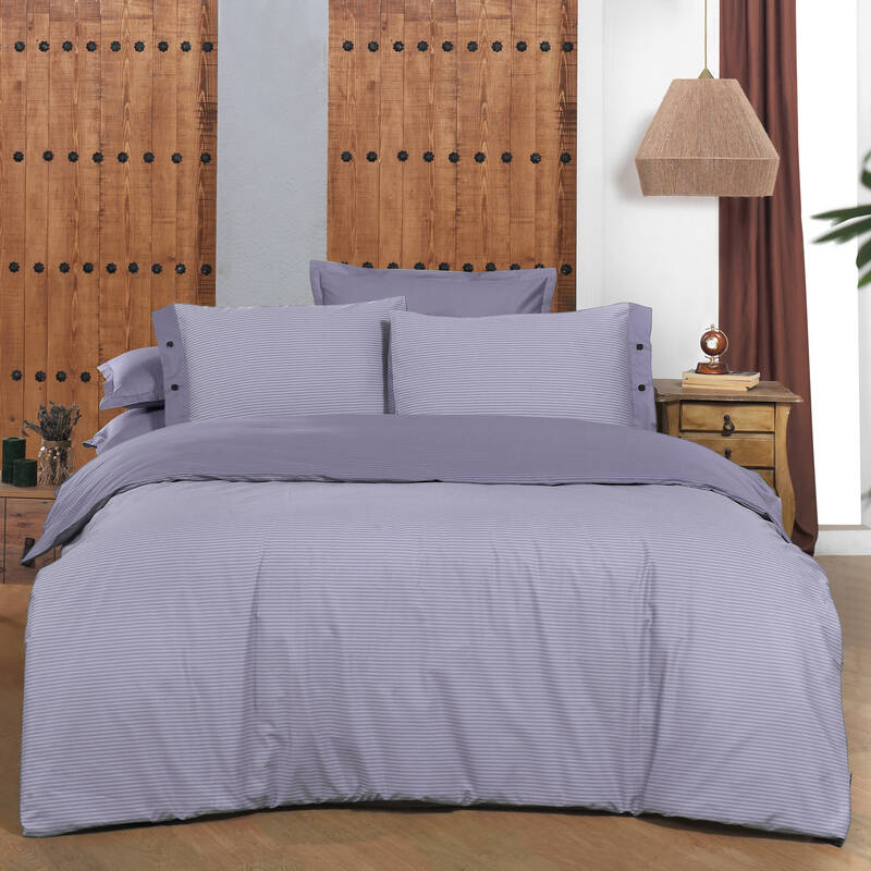 New Fancy Stripe King Size Lila Nevresim Takımı - 1
