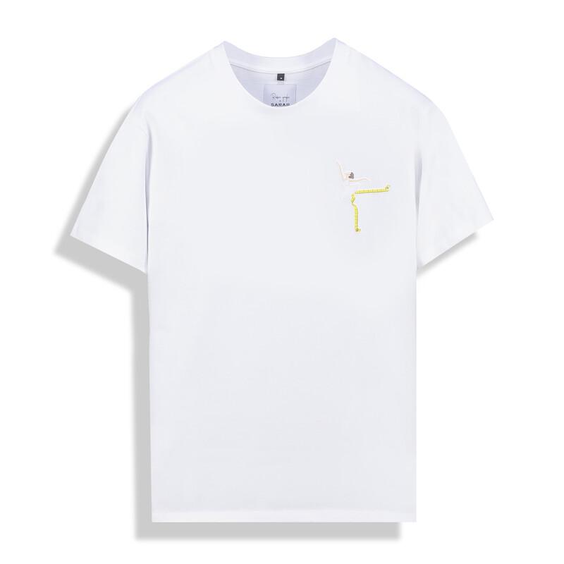 O Yaka Balerin Tasarım Beyaz Tişört - SARAR