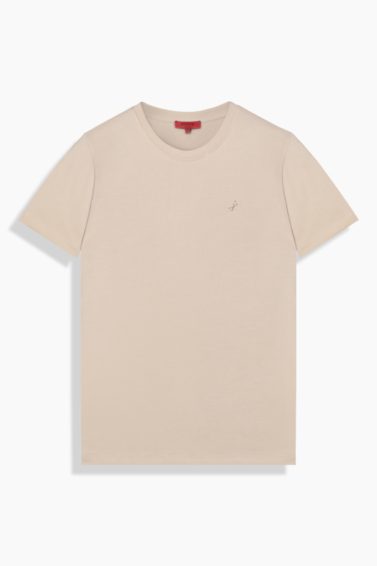 O Yaka Casual Bej Tişört 