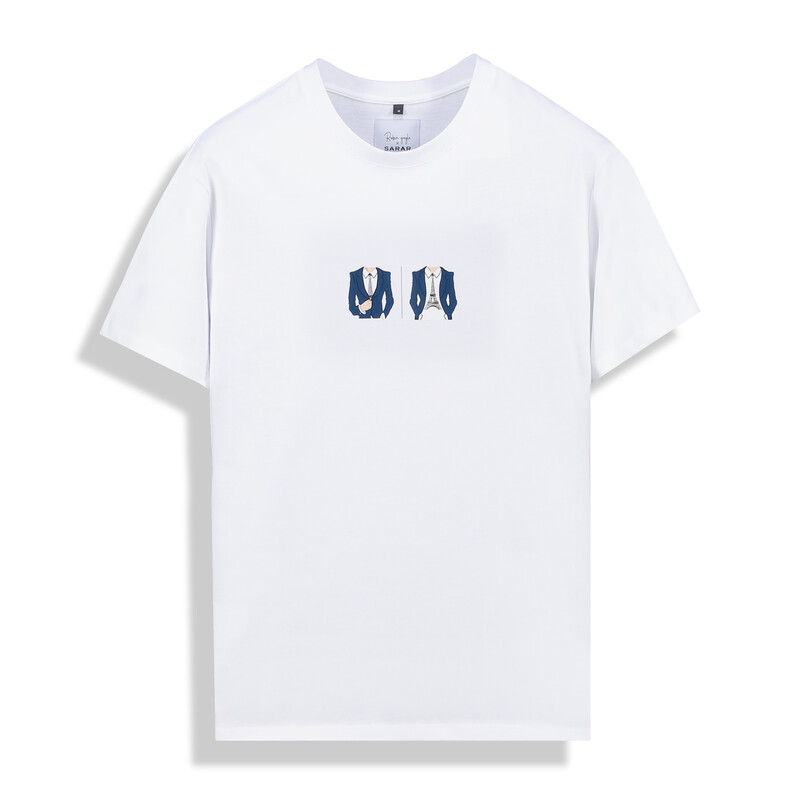 O Yaka Eiffel Takım Tasarım Beyaz Tişört - SARAR