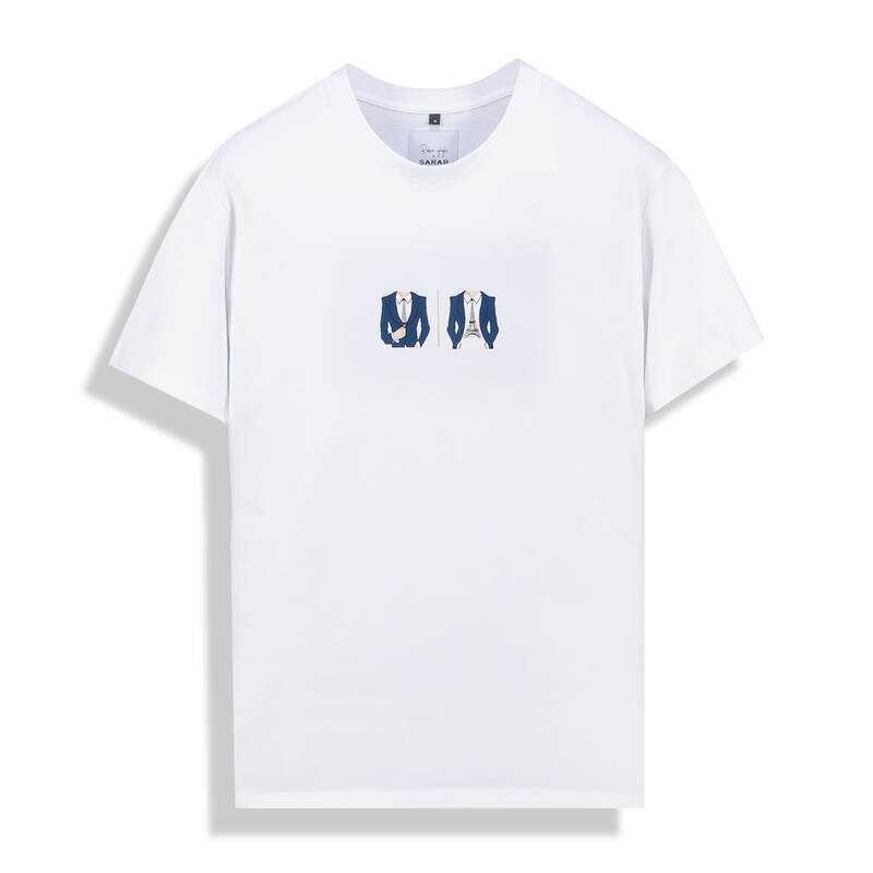 O Yaka Eiffel Takım Tasarım Beyaz Tişört - 2