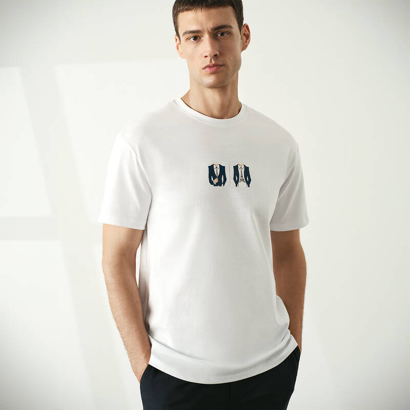 O Yaka Eiffel Takım Tasarım Beyaz Tişört - 1