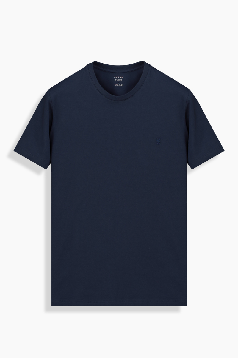 O Yaka Kısa Kol Lacivert Tişört - 1